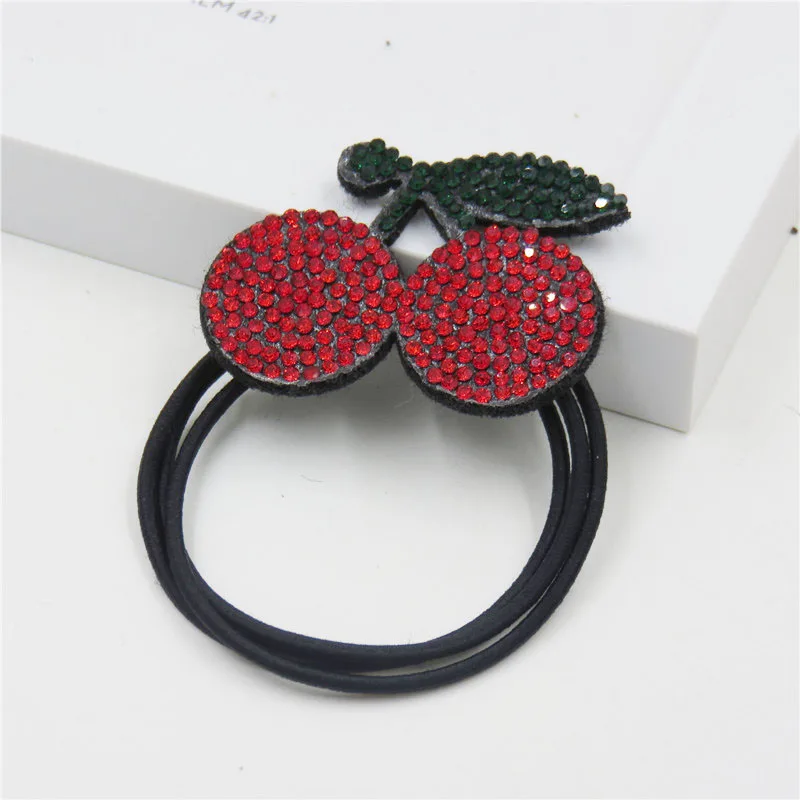 

1PCS Novelty Cherry Diamonds Elastic Hair Bands For Girls Handmade Bow Headband Scrunchy Kids Hair Accessories For Womens 2018