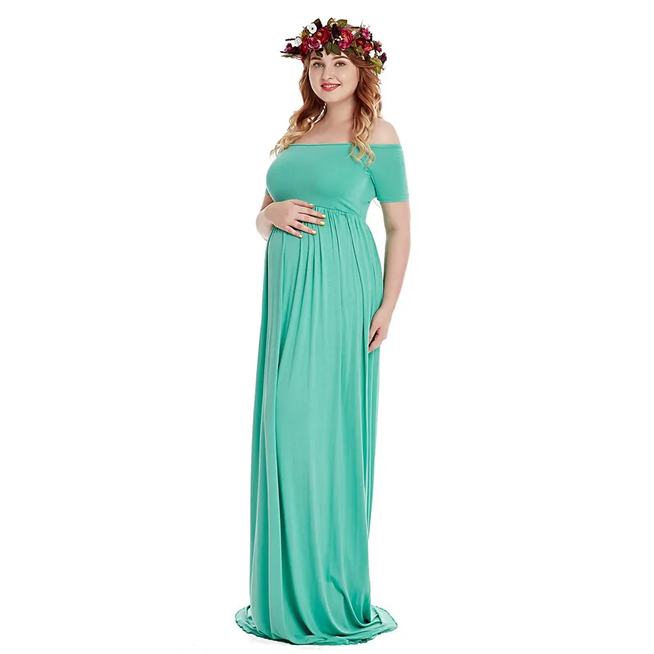 VOGUEON Women Pregnant Dress for Photo Off Shoulder Short Sleeve Ruched Baby Shower Evening Party Gown Summer Maternity Clothes | Мать и