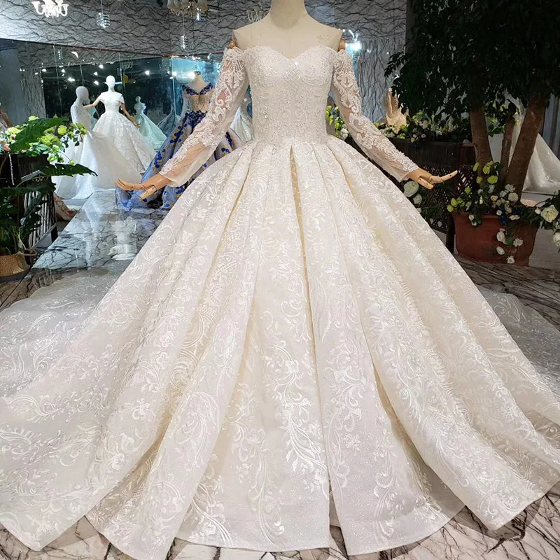 

vestido de noiva Sweetheart Long Sleeves Ball Gown Wedding Dresses Lace Luxury Handmade Beading Sequines Flowers Bridal Dresses