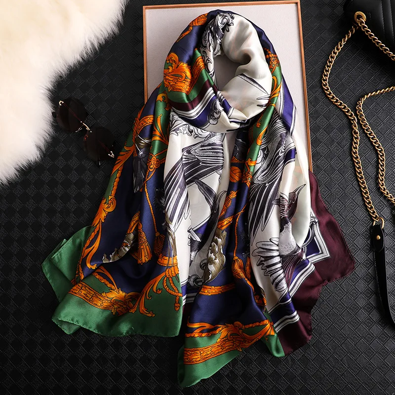 Роскошный брендовый дизайнерский шелковый шарф, женская мода, длинный платок, бандана, высокое качество, тонкие шали и палантины, женские головные платки, хиджаб - Цвет: FS347-3