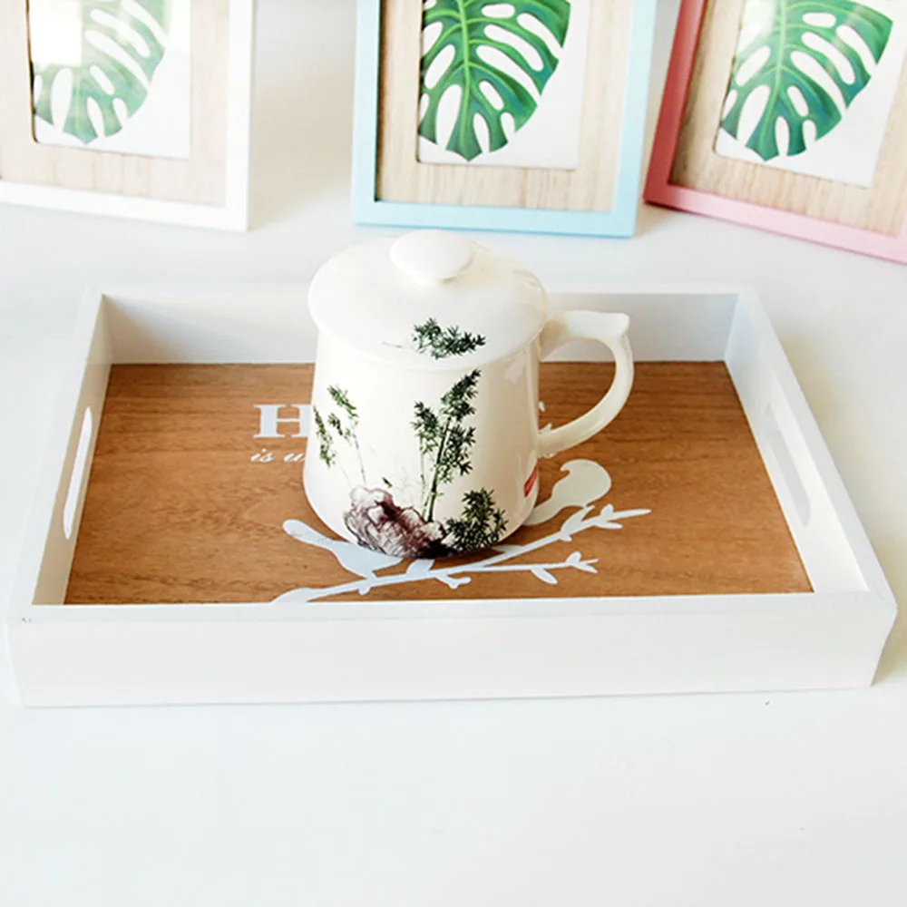 

Rectangle Wooden Storage Tray Decoration Serving Trays With Handles For Home Party Storage Breakfast Tea Tray Desk Organizer