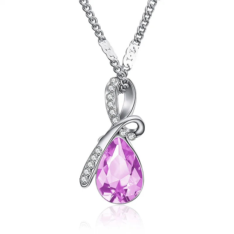 

SHUANGR Fashion Women Wedding Silver Color Jewelry 10 Colors Crystal Necklace Pendant Rhinestone New 2018 Hot Sale Waterdrop