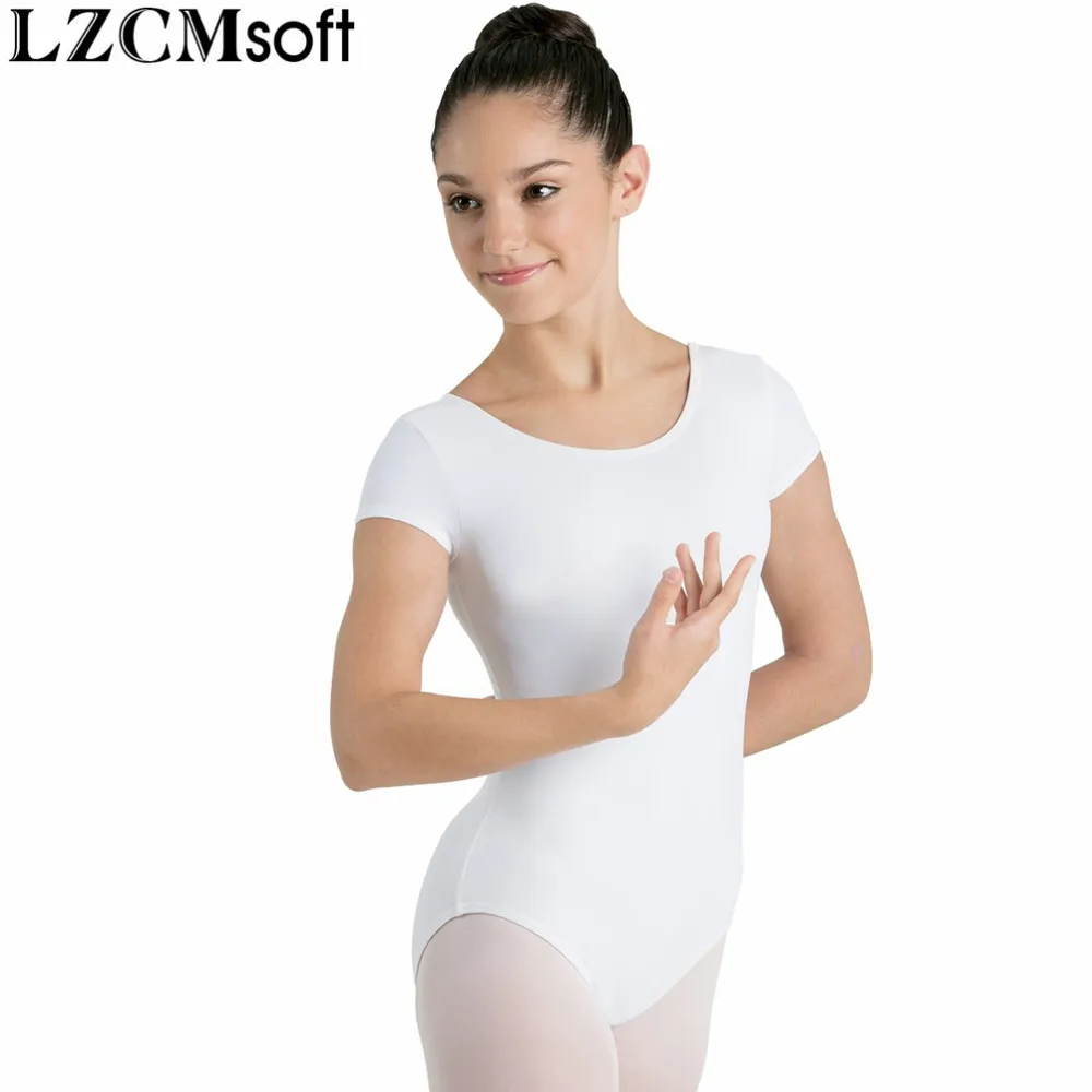 Lzcmsoft Adult Short Sleeve Ballet Dance Gymnastics Leotards Women Black Nylon Spandex