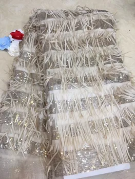 

Free shipping (5 yards/piece) wholesale high-quality African 3D sequins French mesh lace fabric, tassel for the latest fashion