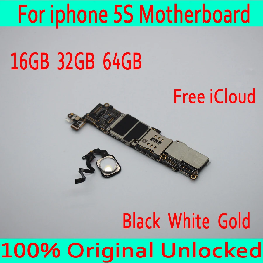

Black White Gold for iphone 5S Motherboard with Touch ID,Original unlocked for iphone 5S Mainboard + Full Chips,16GB/ 32GB/ 64GB