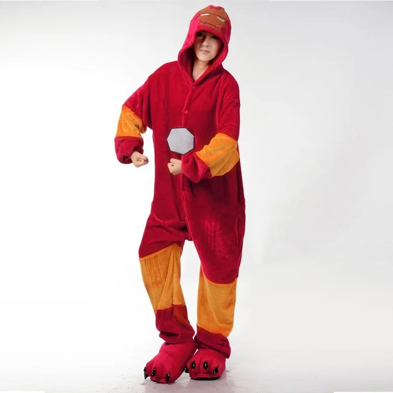 Character Spiderman Ironman onsie Pajama Sets Women Winter Flannel