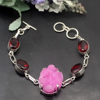 

Gorgeous Natural AgateDruzy Red Garnet 925 Sterling Silver Color Women Bracelet Jewelry Links 8" TF747 FREE SHIPPING