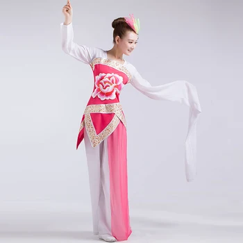 

(0165) female pink/white drum dance Classical dance long sleeve dance costumes Poetry ink printing fairy costume