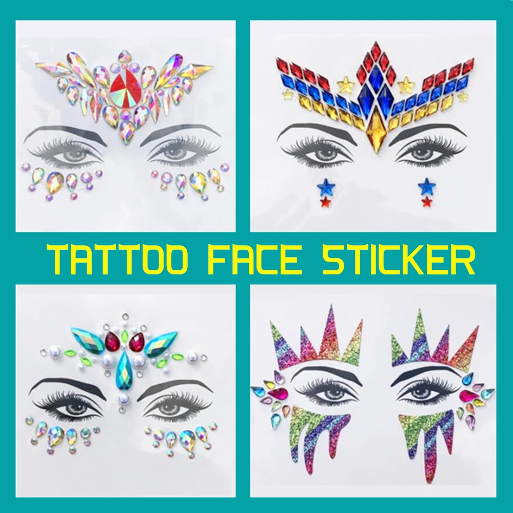 

Temporary Rhinestone Tattoo Stickers Face Jewels Gems Christmas Party Makeup Body Art Gems Flash Glitte Sticker For Party