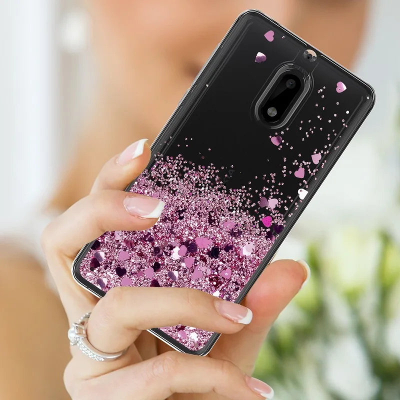 YISHANGOU Case For Nokia 3 5 6 6.1 Lovely Hearts Stars Liquid Quicksand Glitter Cases For Nokia 6 8 7 Plus Soft Clear Cover