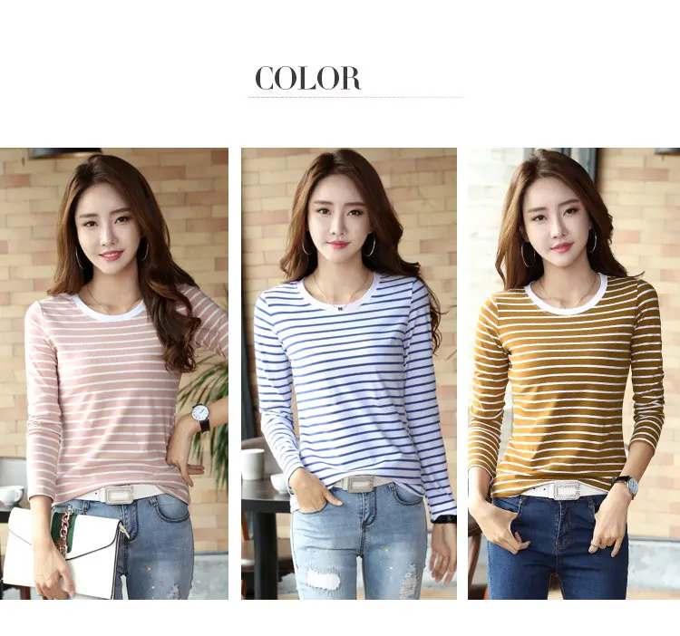 Autumn Winter Striped T-shirt Women Casual Plus Size Tops Tees Femme Long Sleeve Women Cotton Tshirt Camisetas Mujer 2019 (1)