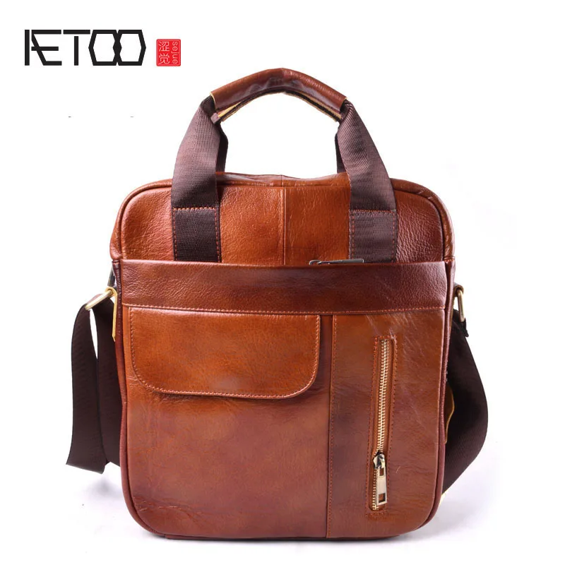 

AETOO Genuine Leather Bag top-handle Men Bags Male Shoulder Crossbody Bags Messenger Small Flap Casual Handbags Men Leather Bag