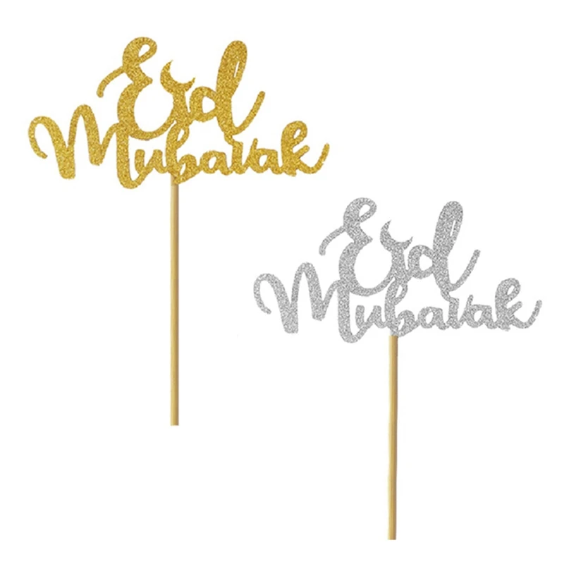 

5Pcs/pack Cake Toppers Eid Mubarak Wedding Baby Shower Birthday Party Ramadan Decor Gold Black Cupcake Topper