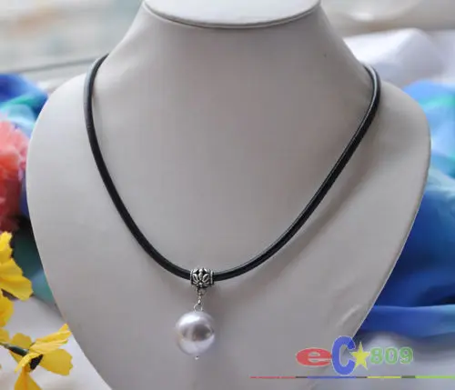 

wholesale 20mm lavender south sea shell pearl pendant 20inch Leather Chain
