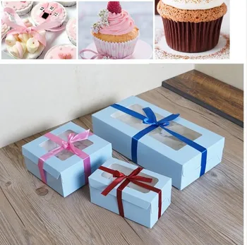 

Blue/brown Muffin 2 cupcake paper box for cupcake 4 Kraft paper Cupcake box with window,clear window cupcake box with insert