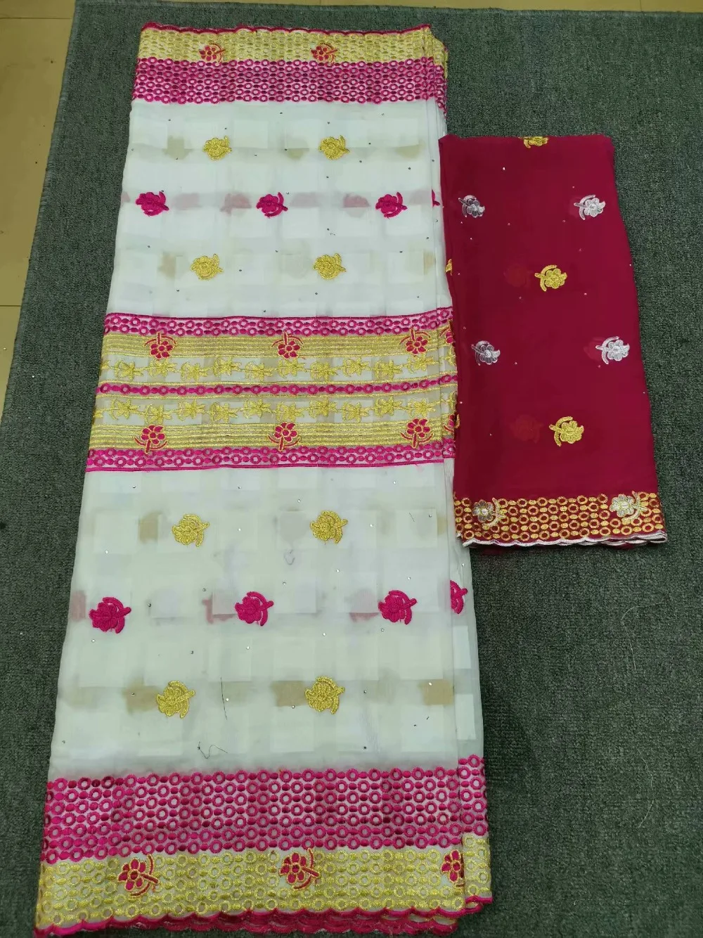 

Hot sale pattern with stones 5+2 yards Free shipping high quality Cotton lace Fabric