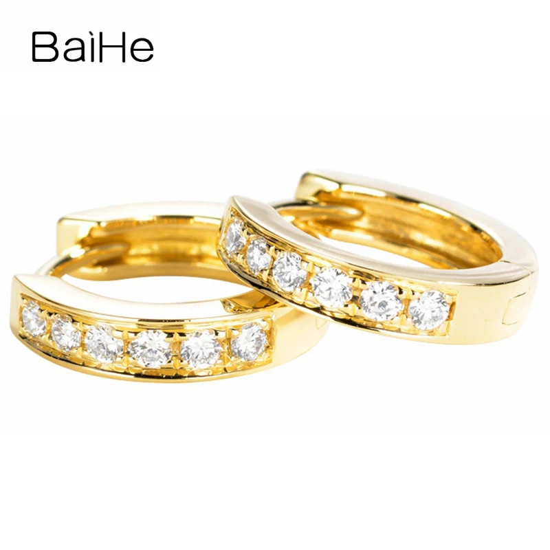 BAIHE Solid 14 K желтое золото 0.18ct круглый полный огранки натуральные бриллианты Свадебные модные ювелирные изделия серьги-гвоздики