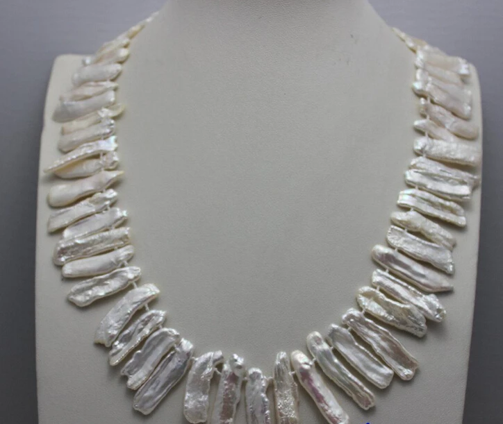 

0N984 Beautiful Fresh water pearl necklace white biwa A