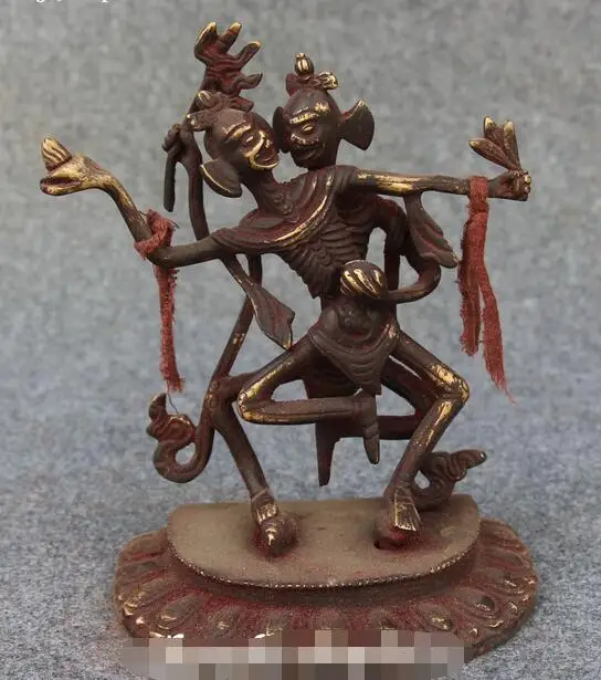 

Tibet Buddhism Bronze Carving Two Stand Vajravarahi Dorje Phakmo Buddha Statue