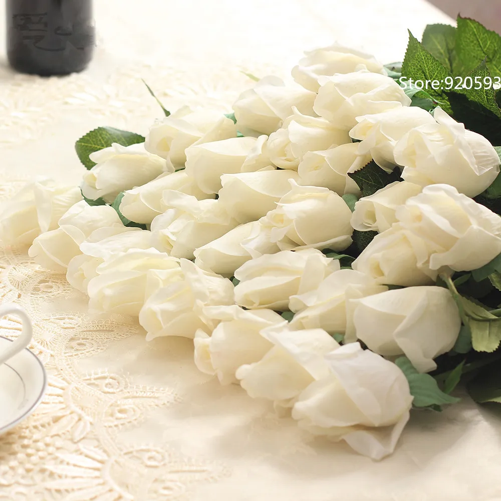 Vivi настоящий сенсорный Искусственный шелк бутон розы свадебный декоративный цветочный букет украшения для дома для свадебной вечеринки или подарок на день рождения - Цвет: Белый