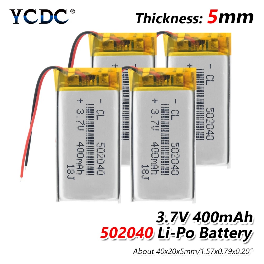 

Rechargeable 3.7V 400mAh 502040 Battery Lithium Polymer Battery Li-Po li ion Lipo cells For MP3 MP4 GPS Recorder Pen LED Light