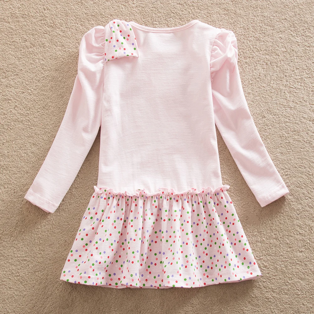 Платье с длинными рукавами для девочек весенне-осеннее Брендовое Хлопковое платье с длинными рукавами и цветочным рисунком для девочек, повседневное розовое платье с принтом, LH5795