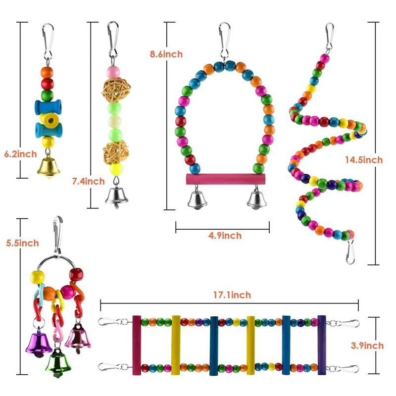 

6 Pcs Bird Parrot Toys, Bird Swing Toy Colorful Chewing Hanging Hammock Swing Bell Pet Climbing Ladders Toys Bird Toys For Par