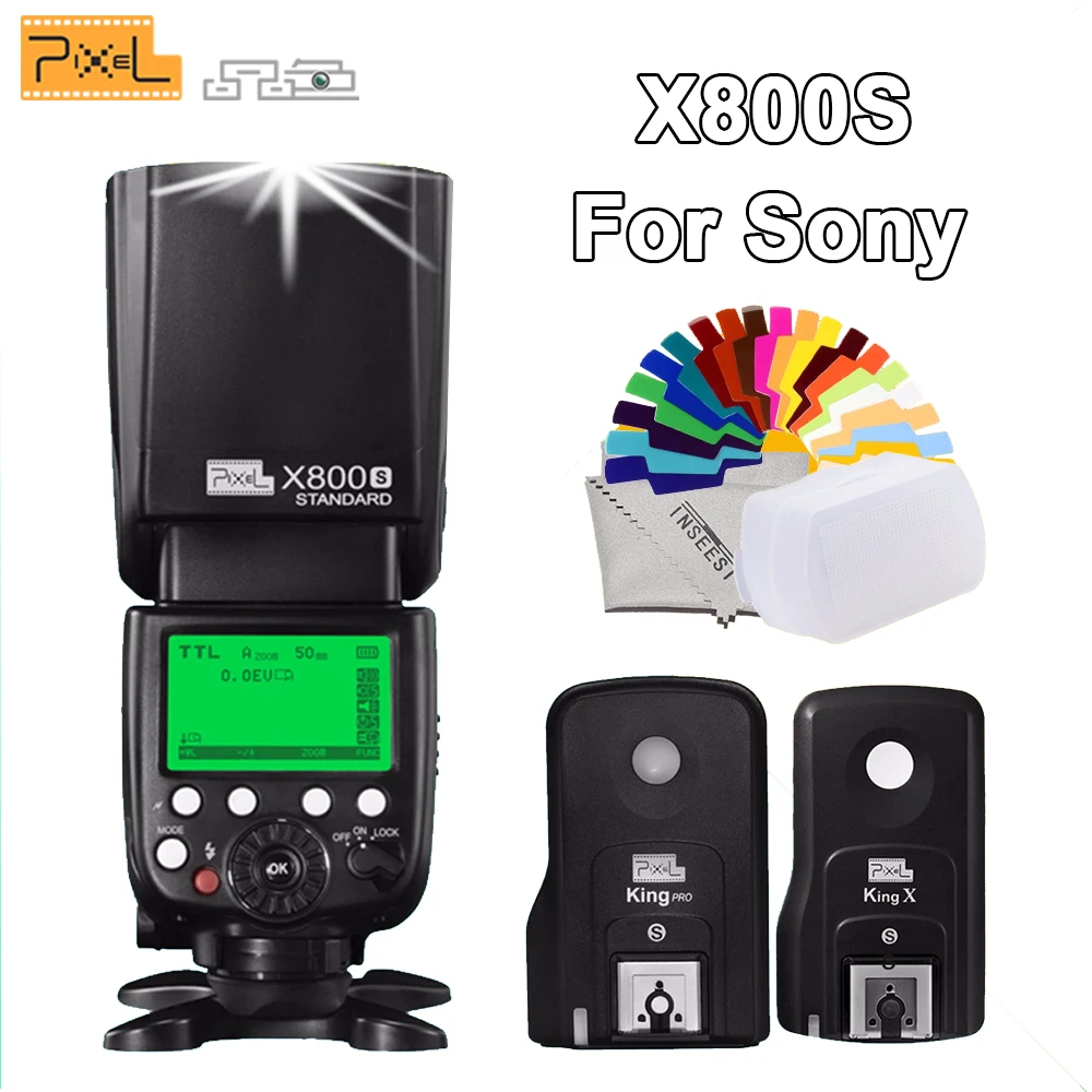

PIXEL X800S Standard S1/S2 TTL HSS flash Speedlite X800 + King Pro Wireless Flash Trigger Transceiver for Sony Mi hotshoe DSLR