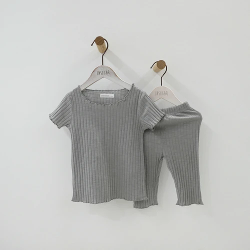 Пижамы для девочек летние пижамы, Детская одежда для сна в рубчик, одежда для сна для малышей Топ из вискозы+ штаны, от 18 месяцев до 11 лет - Цвет: Brown