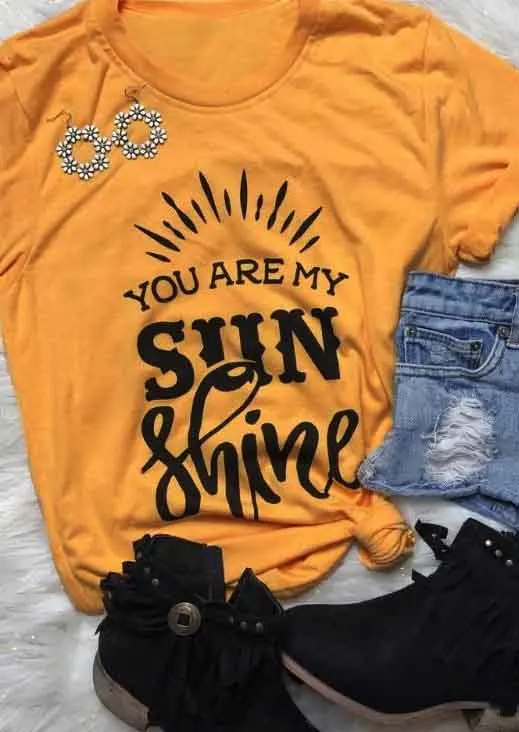 

You Are My Sunshine T-Shirt Women Funny Graphic tshirt Orange short sleeve crewneck tops ladies casual t shirt tees