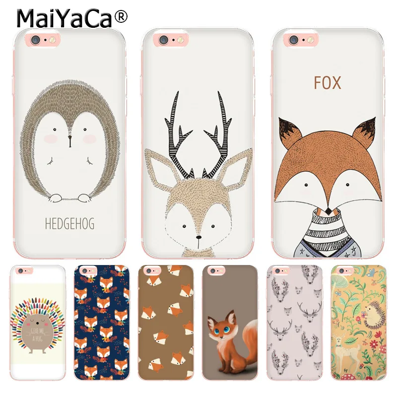MaiYaCa Deer Cartoon Animals Fox Hedgehog for iPhone 4S SE 5C 5S 6 6S 7 8 Plus X XR XS MAX Phone Cases transparent Soft TPU | Мобильные