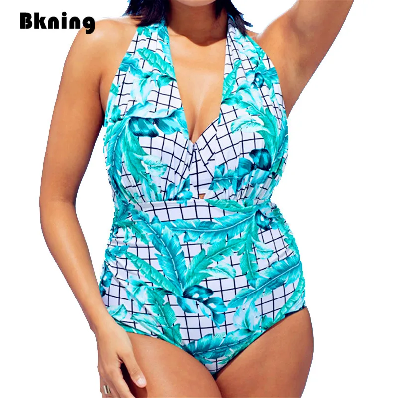 Bkning XXL 3XL 4XL Plus Size Swimwear Women High Waist 2 One Piece