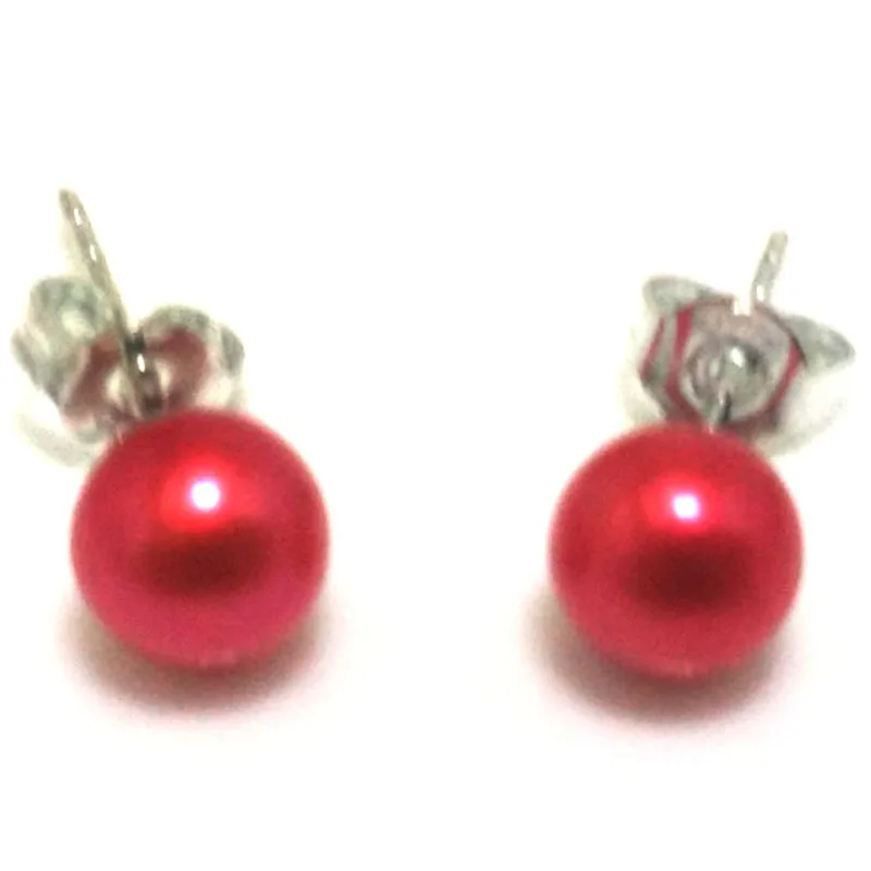 

AAA 6-7mm Round Red Natural Freshwater Pearl Earrings with 925 Sterling Silver Post