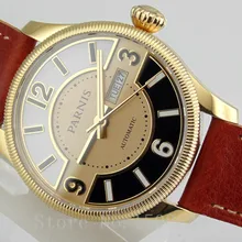 Parnis 42 мм сапфировое стекло желтое золото чехол Miyota автоматические мужские часы E1596