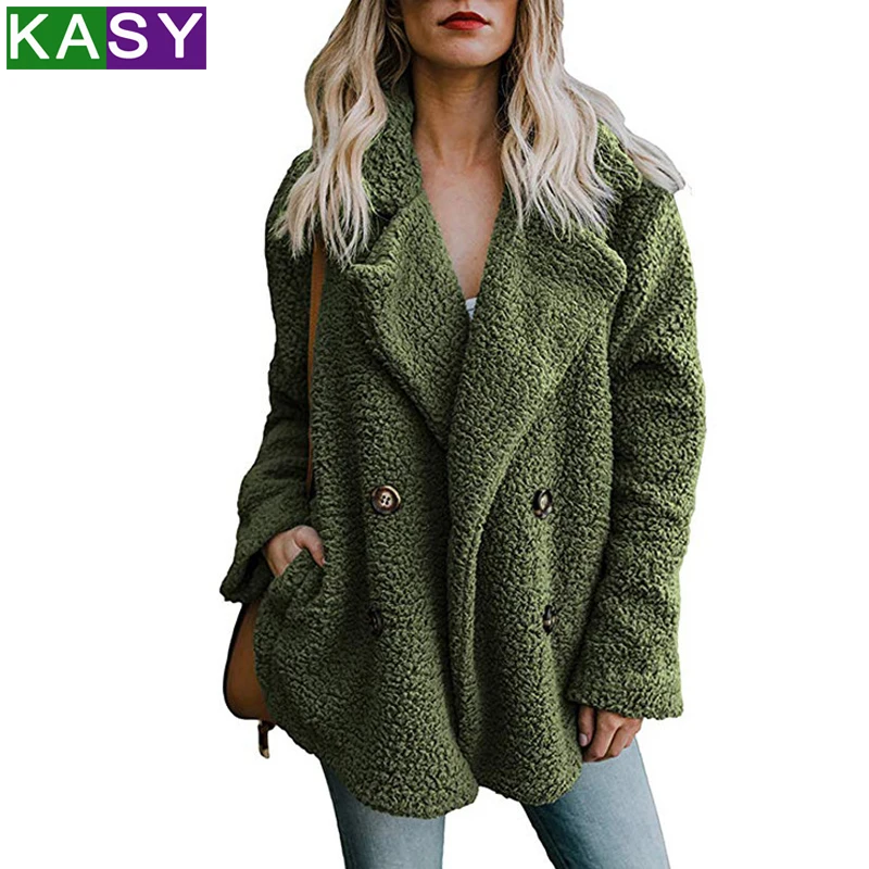 Fleece faux fur jacket coat women autumn winter plush warm