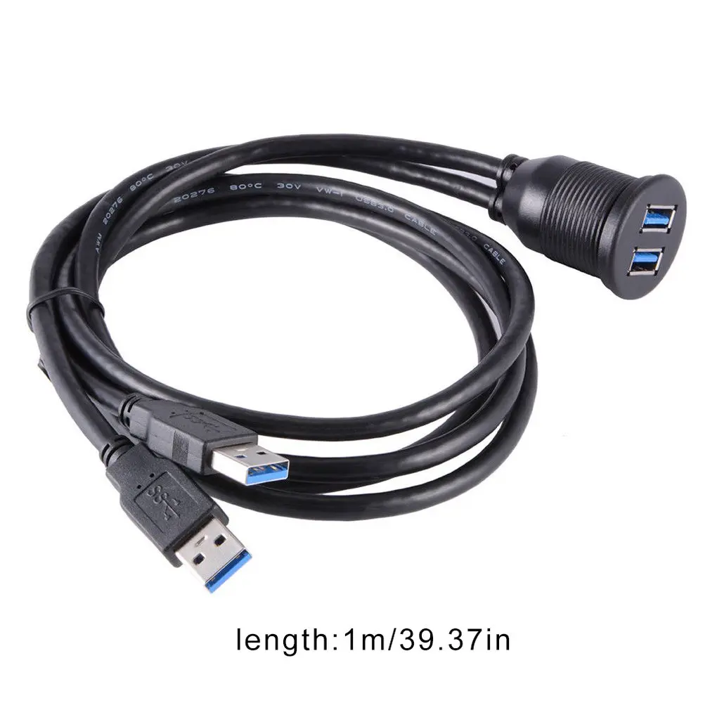 Car Dash Panel Flush Mount Dual USB 3.0 1m Male to Female Extension Cable MA953