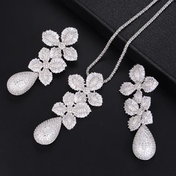 

GODKI 71mmLuxury Leaf Flower Water Drop Women Wedding Cubic Zirconia Choker Necklace Earring Dubai Jewelry Set Jewellery Sets