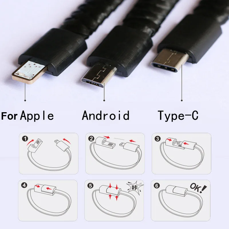 Носимый Плетеный usb зарядный браслет кожаный кабель для зарядки телефона провод телефонный шнур синхронизации для телефонов iPhone type C Android