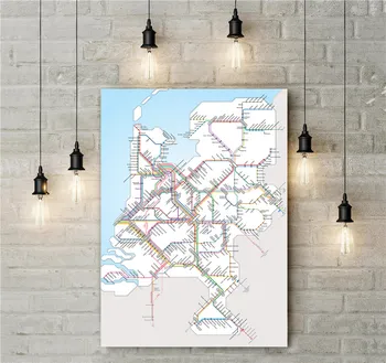 

The Rail Map of the Netherlands Colorful Lines Simple Style Picture Canvas Print Poster Wall Sticker Unique Painting Home Decor