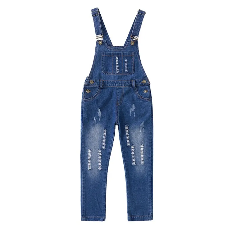 4 15Y Children Clothing Girl Ripped Denim Overalls Kid Suspender