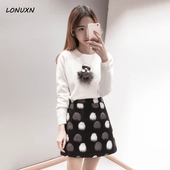 

Suit skirt 2017 spring and autumn fitted new female knitting stitching two pieces of a long sleeved dress