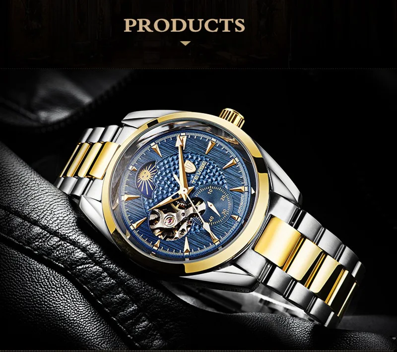 TEVISE Watch Men Moon Phase Mechanical Watches Luminous Automatic Watch Waterproof Steel Fashion Business Wristwatches Male  (11)