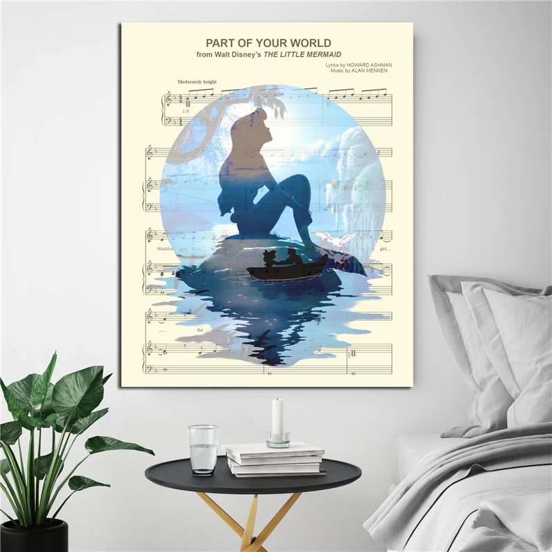 

Little Mermaid Ariel On Rock Silhouette HD Wall Art Canvas Posters Prints Painting Wall Pictures For Office Bedroom Home Decor