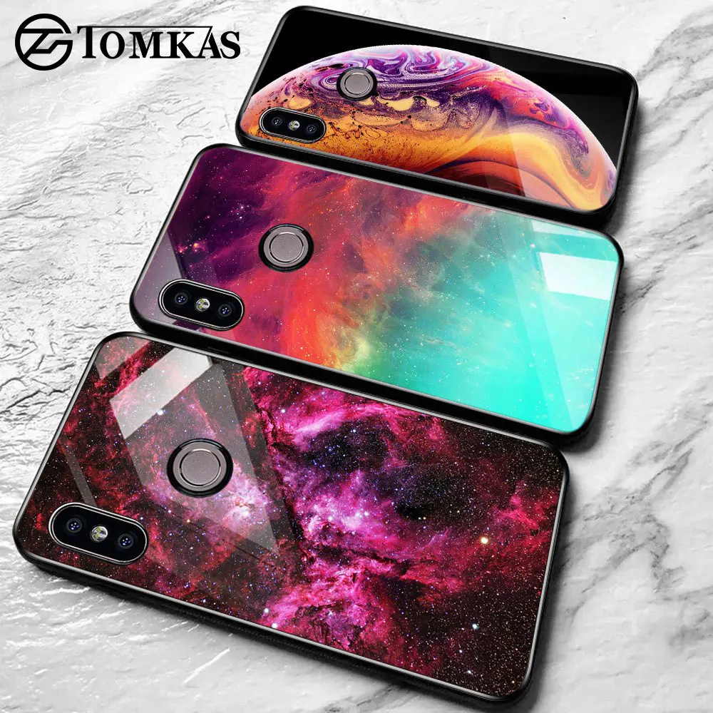 

TOMKAS Space Glass Case for Xiaomi Redmi Note 5 6 Pro Cases for Pocophone F1 Silicone Cover Case for Xiaomi Redmi 4X Mi A2 Lite