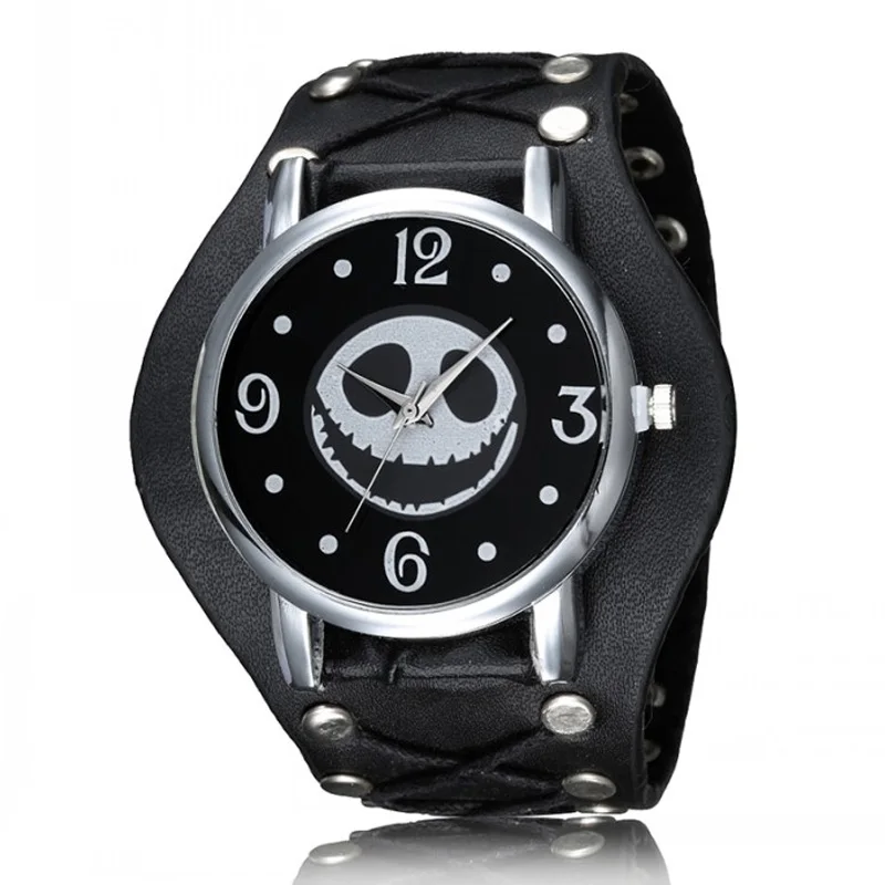 Unique Punk Style Nightmare Before Christmas Skull Mens Watch Leather Strap Quartz Wrist Watch Male Sports Luxury Top Brand 2017