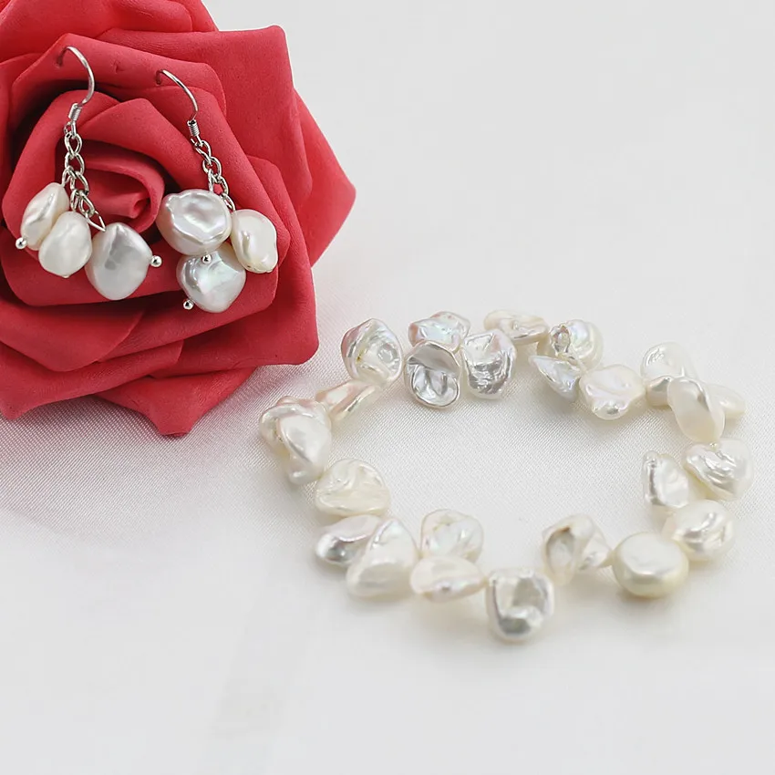 SNH 10 мм Кеши форма белый браслет ожерелье и серьги натуральный жемчуг набор украшений для женщин серебро 925 пробы