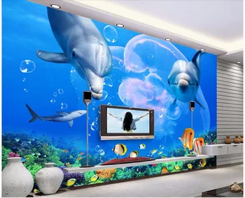 

3d wall cloth Chinese Silk custom photo mural Dolphin great white shark underwater world home improvement 3 d print fabric