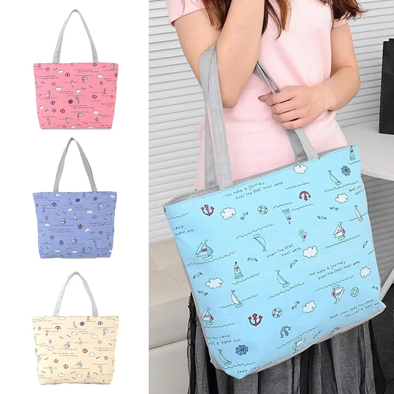 

Printing Ocean Wind Canvas Handbag Preppy School Bag for Girls Women's Handbags Cute Bags Shoulder Bags Casual Tote 35