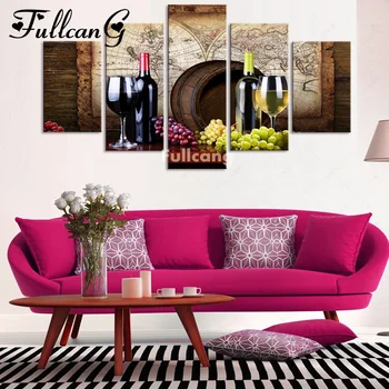 

FULLCANG 5d diamond mosaic bottled wine diy diamond painting 5 pcs full square diamond embroidery pattern set F205
