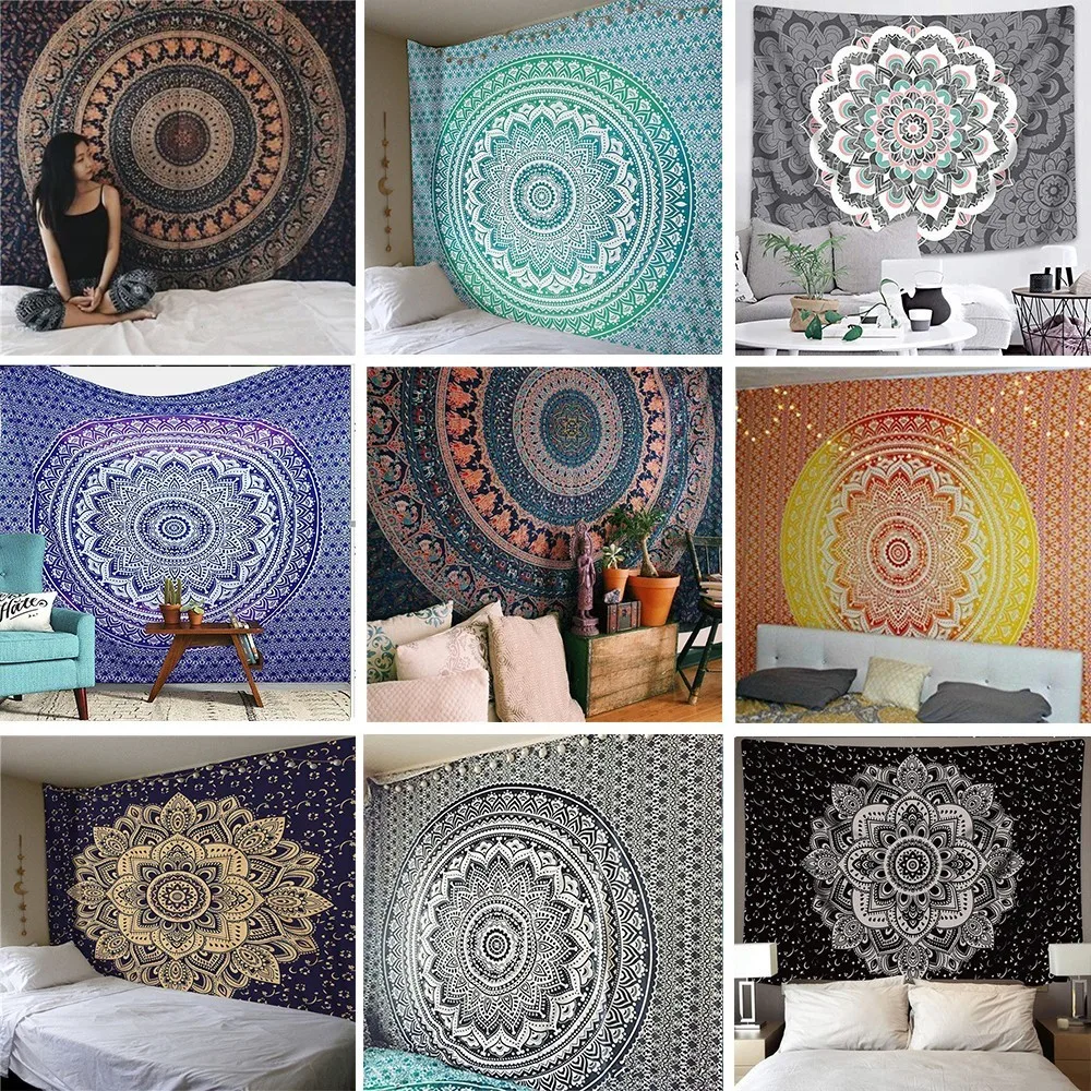 

Bohemian Indian Mandala Tapestry Wall Hanging Lotus Psychedelic Hippie Tapestry Wall Rug Throw Yoga Mat Living Room Wall Carpet